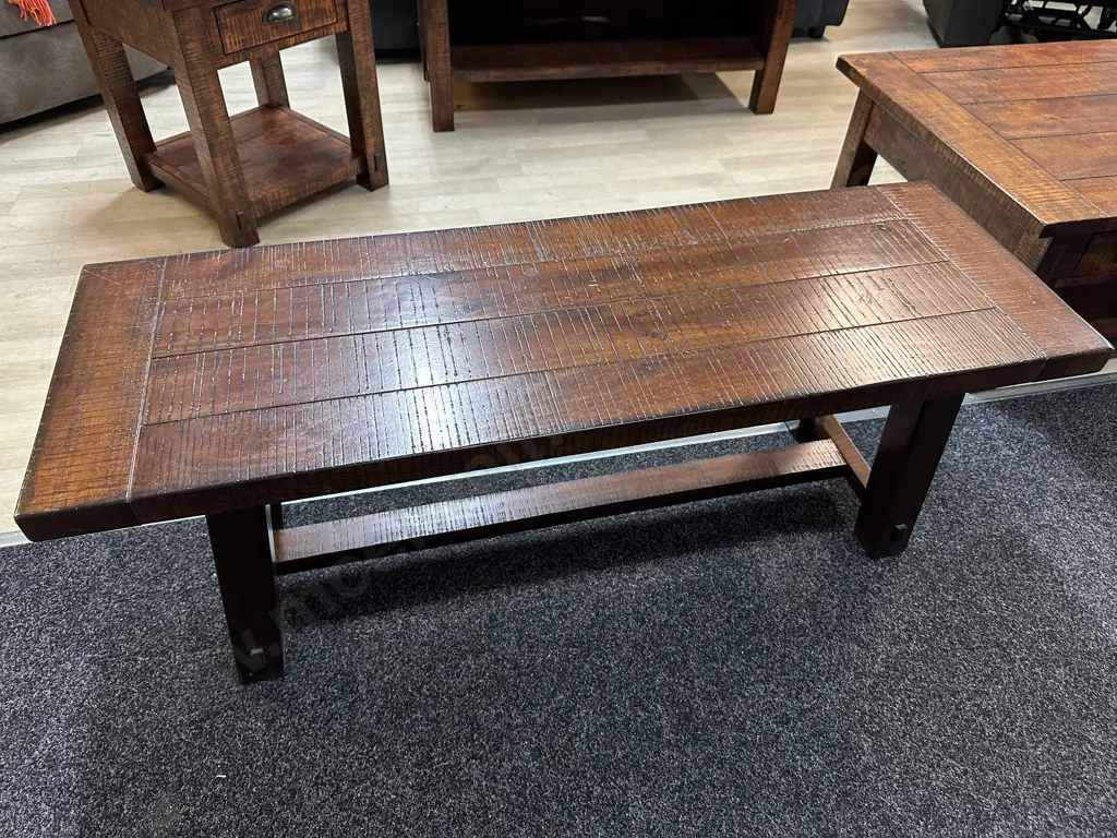 Freedom Furniture Rustic Wooden Bench With A Plank Style Top & Sturdy Legs H46 W120 D41cm. Image 1++