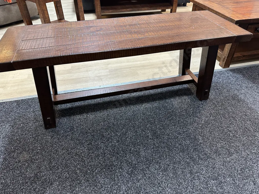 Freedom Furniture Rustic Wooden Bench With A Plank Style Top & Sturdy Legs H46 W120 D41cm. Image 1++