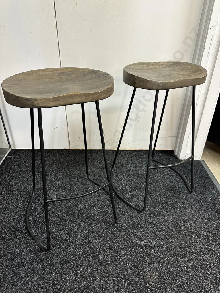 Pair Of Early Settler Keats Bar Counter Stools Moulded Seats H64cm. Image 1++