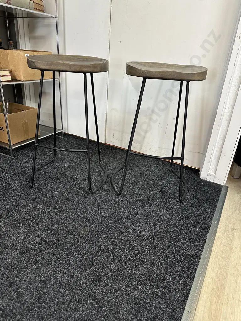Pair Of Early Settler Keats Bar Counter Stools Moulded Seats H64cm. Image 1++