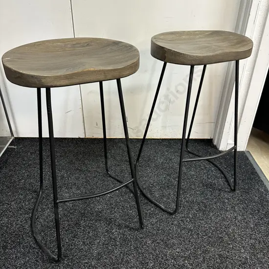 Pair Of Early Settler Keats Bar Counter Stools Moulded Seats H64cm.