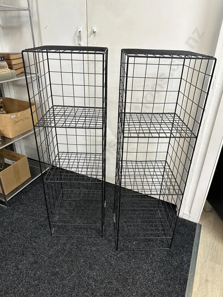 Pair Of Industrial Look Metal Tall Back Storage Towers Three Tier H108x34x34cm. Image 1++