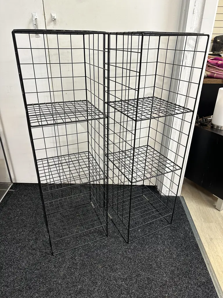 Pair Of Industrial Look Metal Tall Back Storage Towers Three Tier H108x34x34cm. Image 1++
