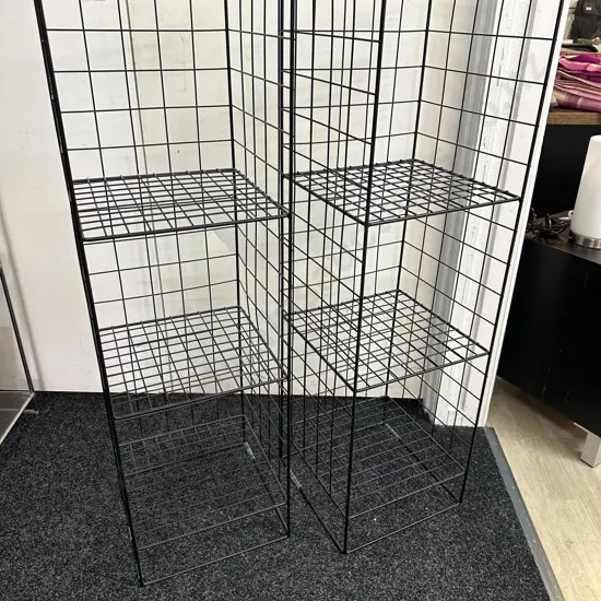 Pair Of Industrial Look Metal Tall Back Storage Towers Three Tier H108x34x34cm.