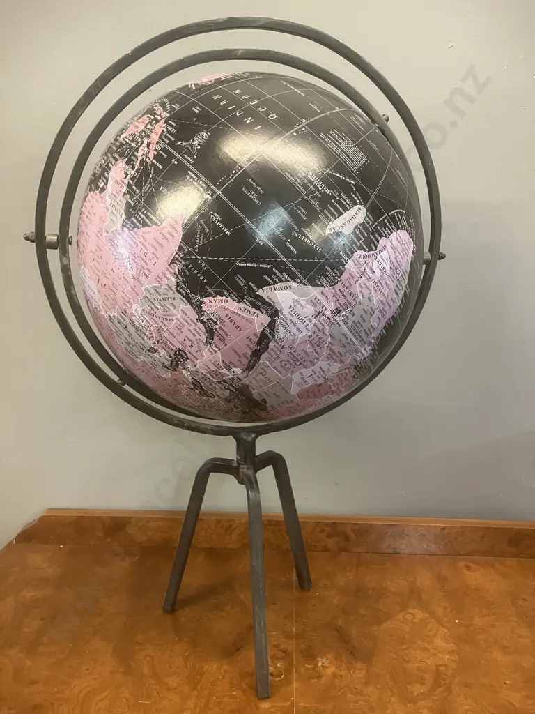 Rotating 28cm Black & Pink World Globe On Steel Stand - 2008 Image 1++