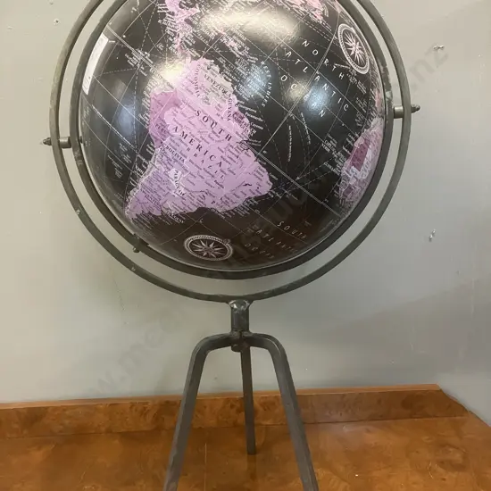 Rotating 28cm Black & Pink World Globe On Steel Stand - 2008
