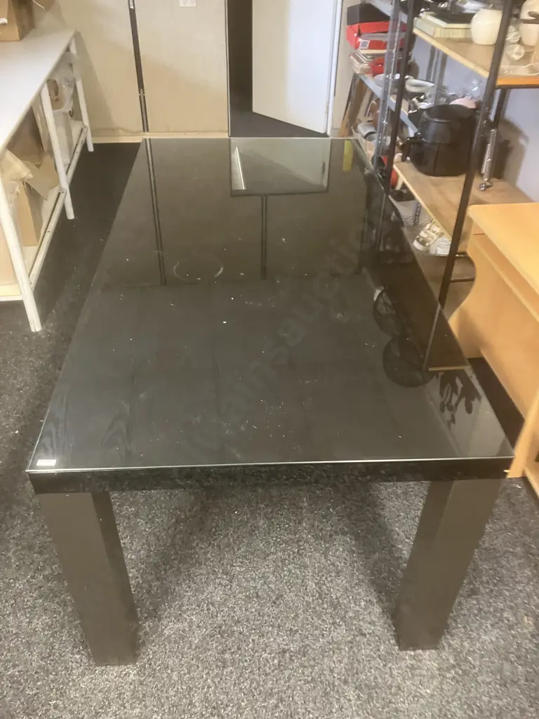 Black Rectangular Dining Table With Polished Legs & Glass Top. H76.5 W180 D90cm Image 1++