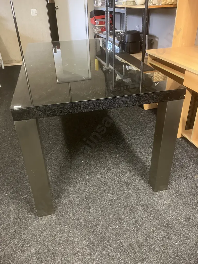 Black Rectangular Dining Table With Polished Legs & Glass Top. H76.5 W180 D90cm Image 1++