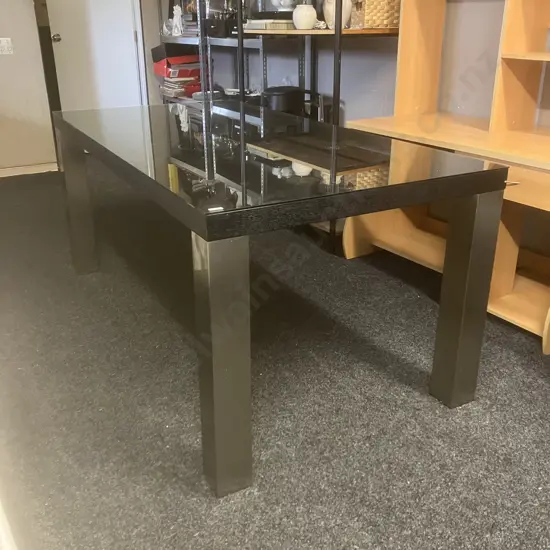 Black Rectangular Dining Table With Polished Legs & Glass Top. H76.5 W180 D90cm