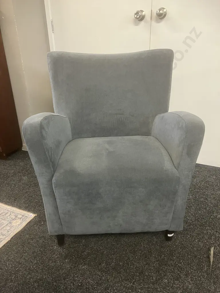 Ex Danske Mobler - Actona (Denmark) Grey Velvet  Armchair / Occasional Chair with Black Wood Look Legs Image 1++