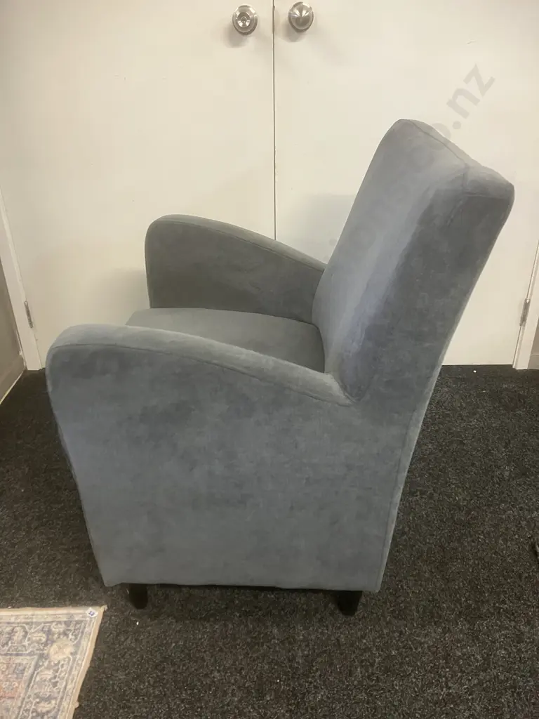 Ex Danske Mobler - Actona (Denmark) Grey Velvet  Armchair / Occasional Chair with Black Wood Look Legs Image 1++