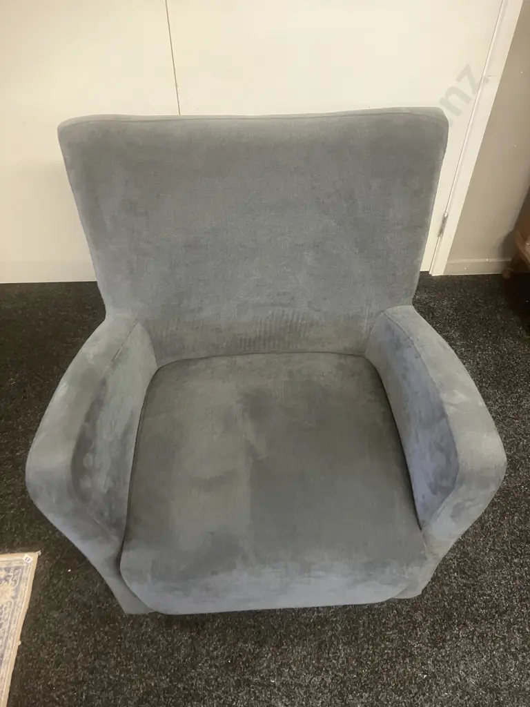 Ex Danske Mobler - Actona (Denmark) Grey Velvet  Armchair / Occasional Chair with Black Wood Look Legs Image 1++