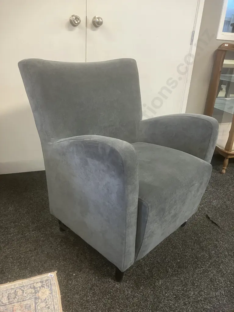 Ex Danske Mobler - Actona (Denmark) Grey Velvet  Armchair / Occasional Chair with Black Wood Look Legs Image 1++