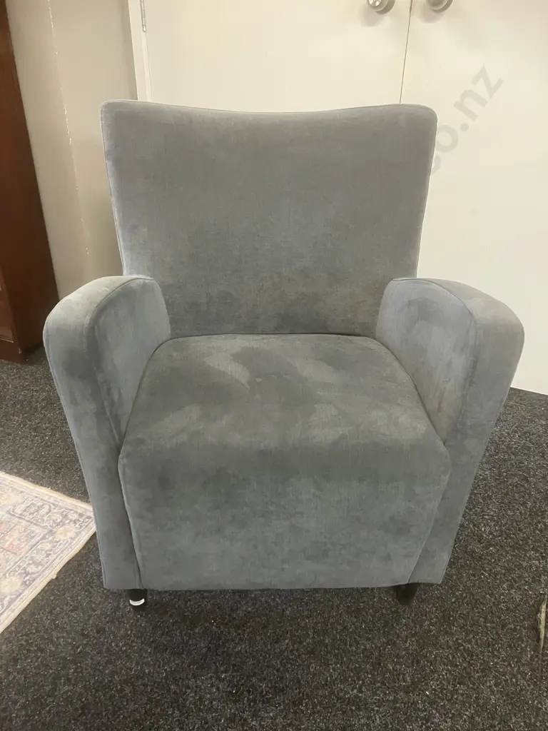 Ex Danske Mobler - Actona (Denmark) Grey Velvet  Armchair / Occasional Chair with Black Wood Look Legs Image 1++