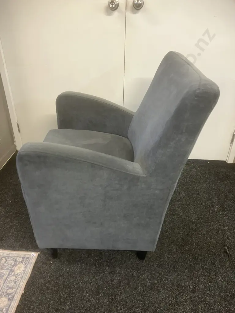 Ex Danske Mobler - Actona (Denmark) Grey Velvet  Armchair / Occasional Chair with Black Wood Look Legs Image 1++