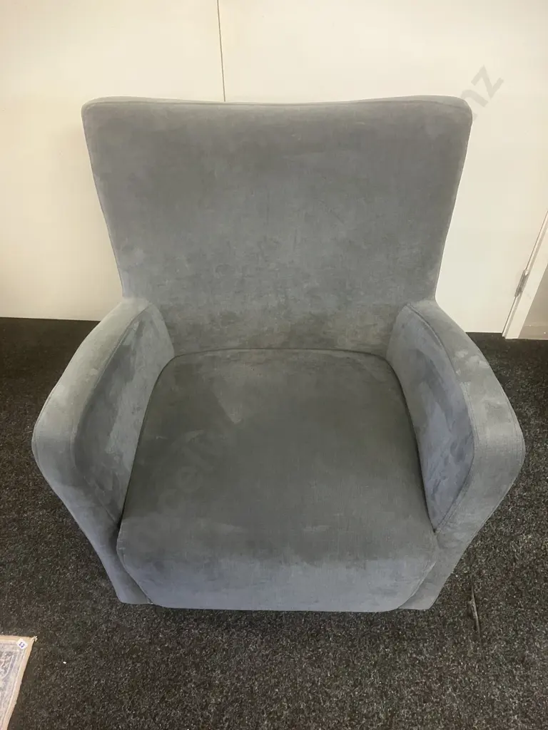 Ex Danske Mobler - Actona (Denmark) Grey Velvet  Armchair / Occasional Chair with Black Wood Look Legs Image 1++