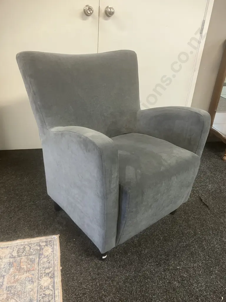 Ex Danske Mobler - Actona (Denmark) Grey Velvet  Armchair / Occasional Chair with Black Wood Look Legs Image 1++
