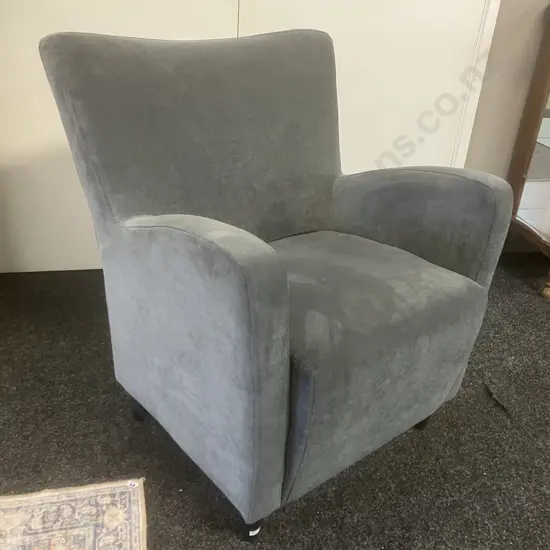 Ex Danske Mobler - Actona (Denmark) Grey Velvet  Armchair / Occasional Chair with Black Wood Look Legs