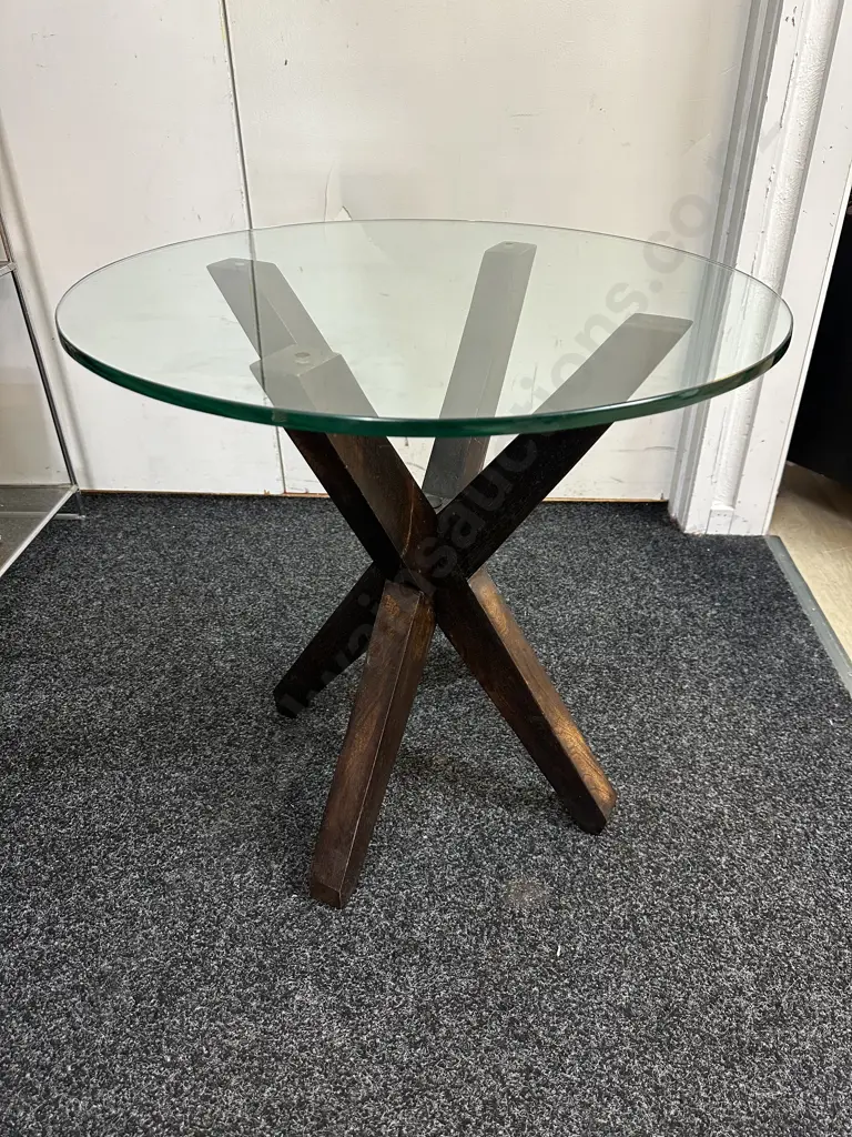 Modern Round Glass Top Side Table With Dark Star Shaped Base H59 Dia61cm. Image 1++