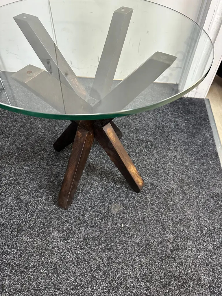 Modern Round Glass Top Side Table With Dark Star Shaped Base H59 Dia61cm. Image 1++
