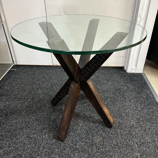 Modern Round Glass Top Side Table With Dark Star Shaped Base H59 Dia61cm.