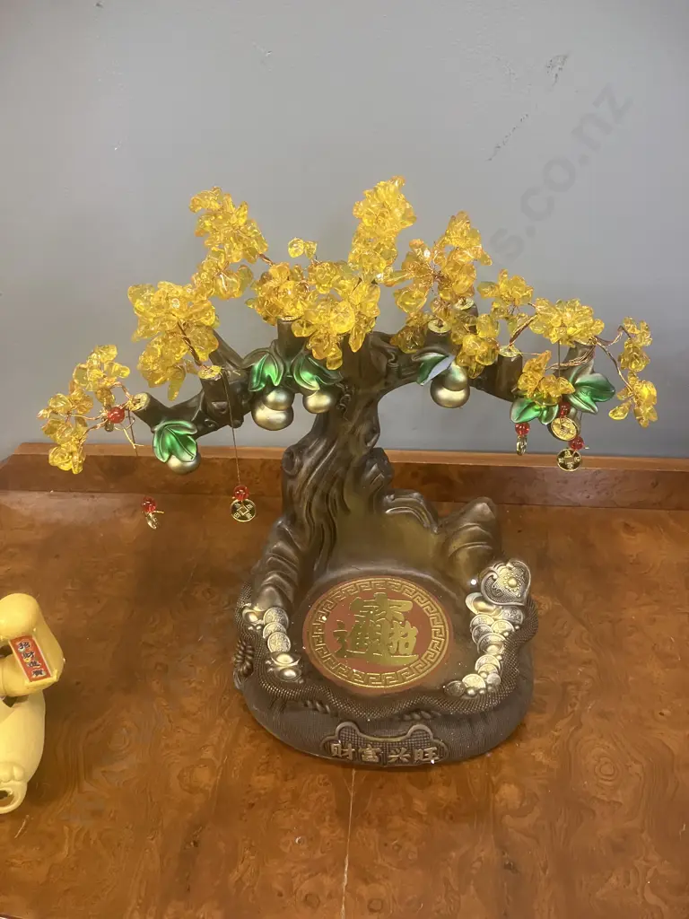 Natural Crystal Citrine Money Tree with Maneki-Neko. H34cm Image 1++