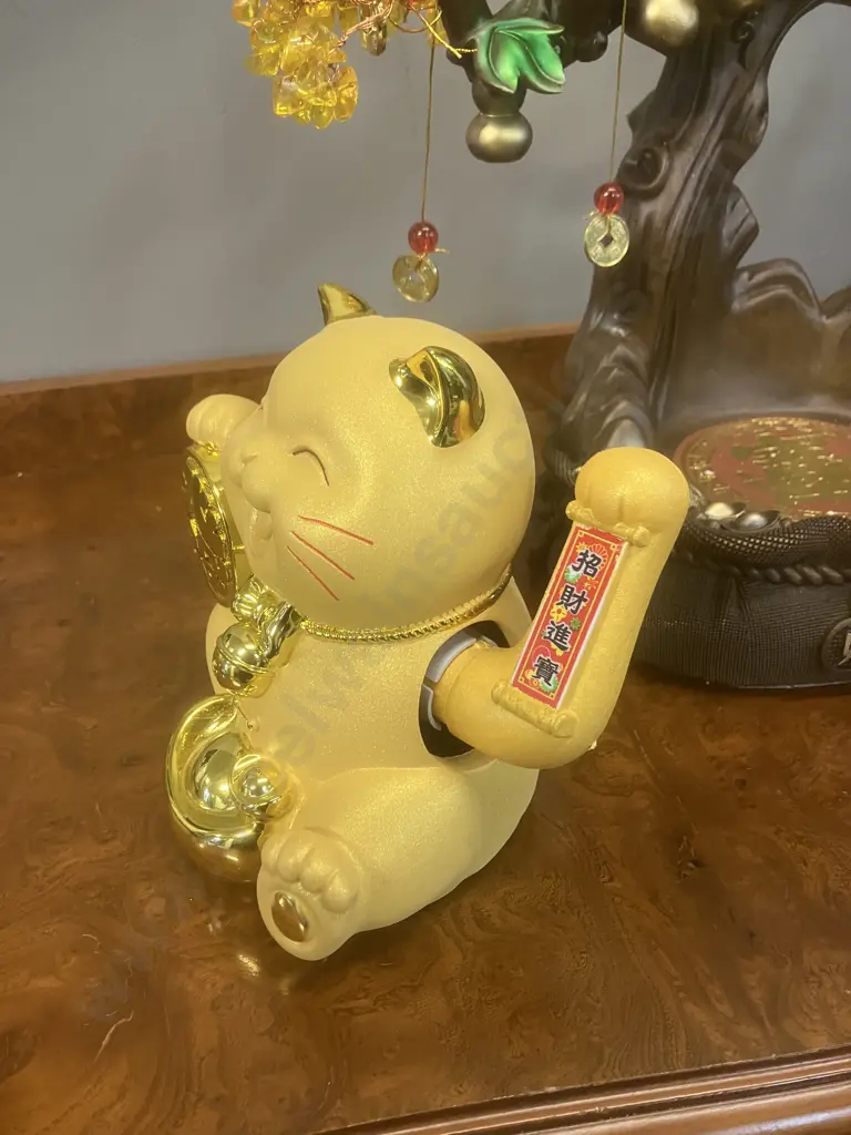 Natural Crystal Citrine Money Tree with Maneki-Neko. H34cm Image 1++