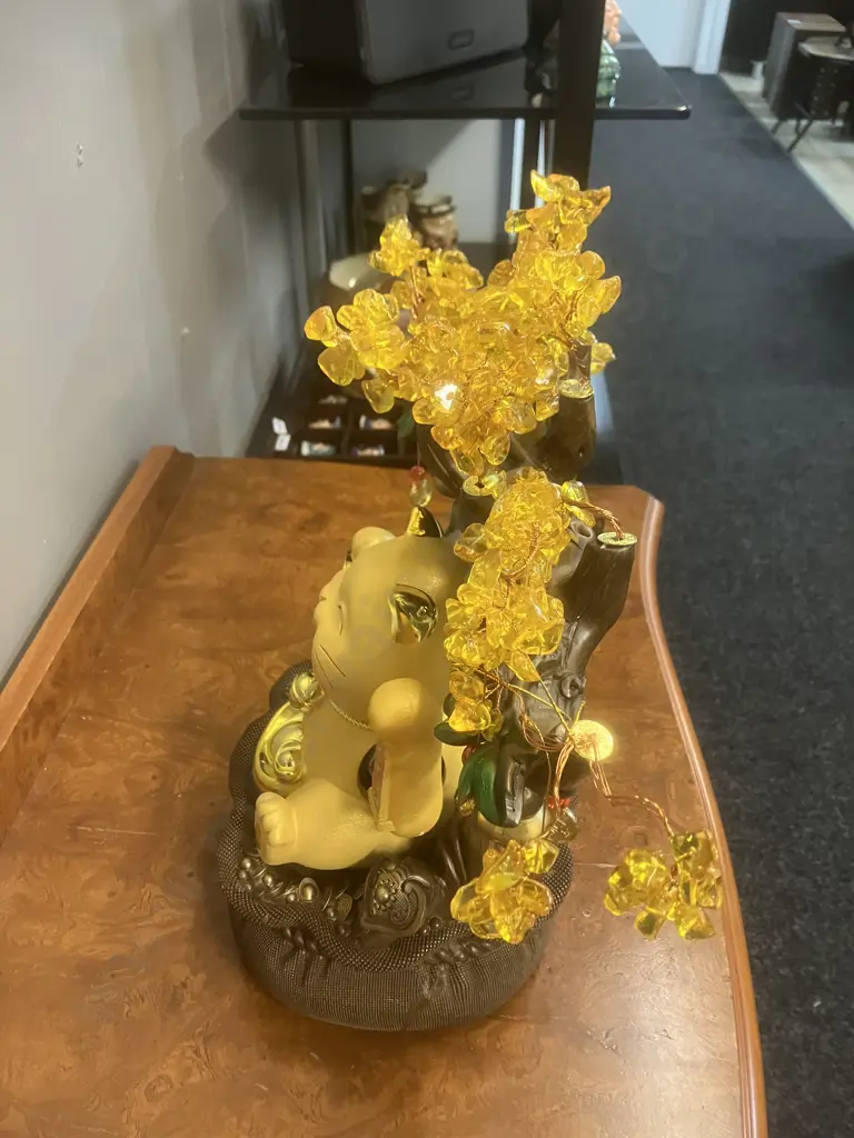 Natural Crystal Citrine Money Tree with Maneki-Neko. H34cm Image 1++