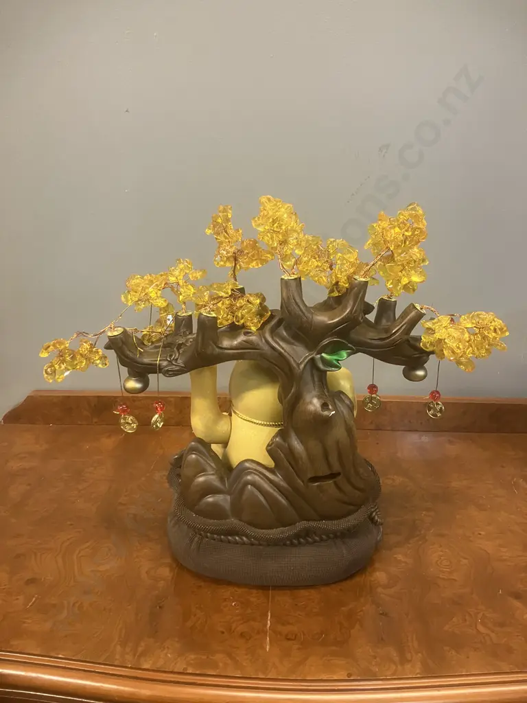 Natural Crystal Citrine Money Tree with Maneki-Neko. H34cm Image 1++