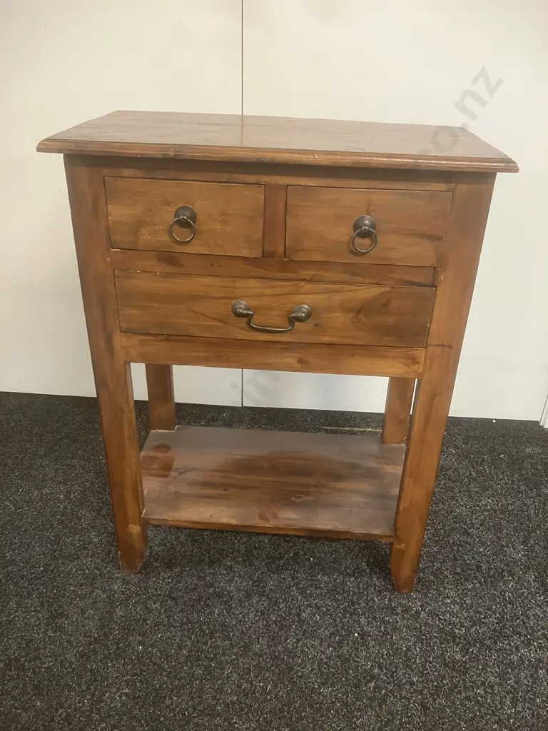 3 Drawer Side Table With Black Steel Handles. H81 W60 D32cm Image 1++