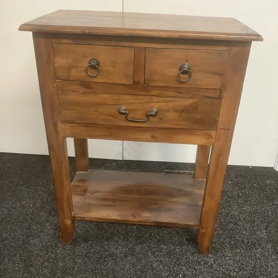 3 Drawer Side Table With Black Steel Handles. H81 W60 D32cm