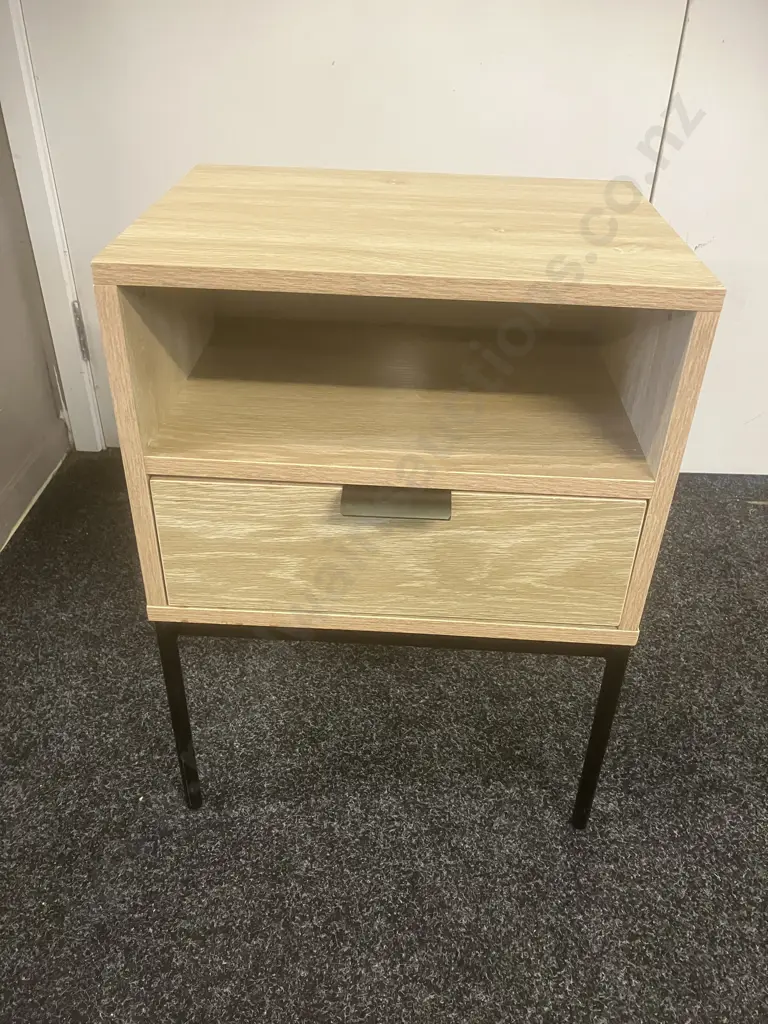 Single Drawer Bedside With Black Steel Legs. H54 W40 D30cm Image 1++