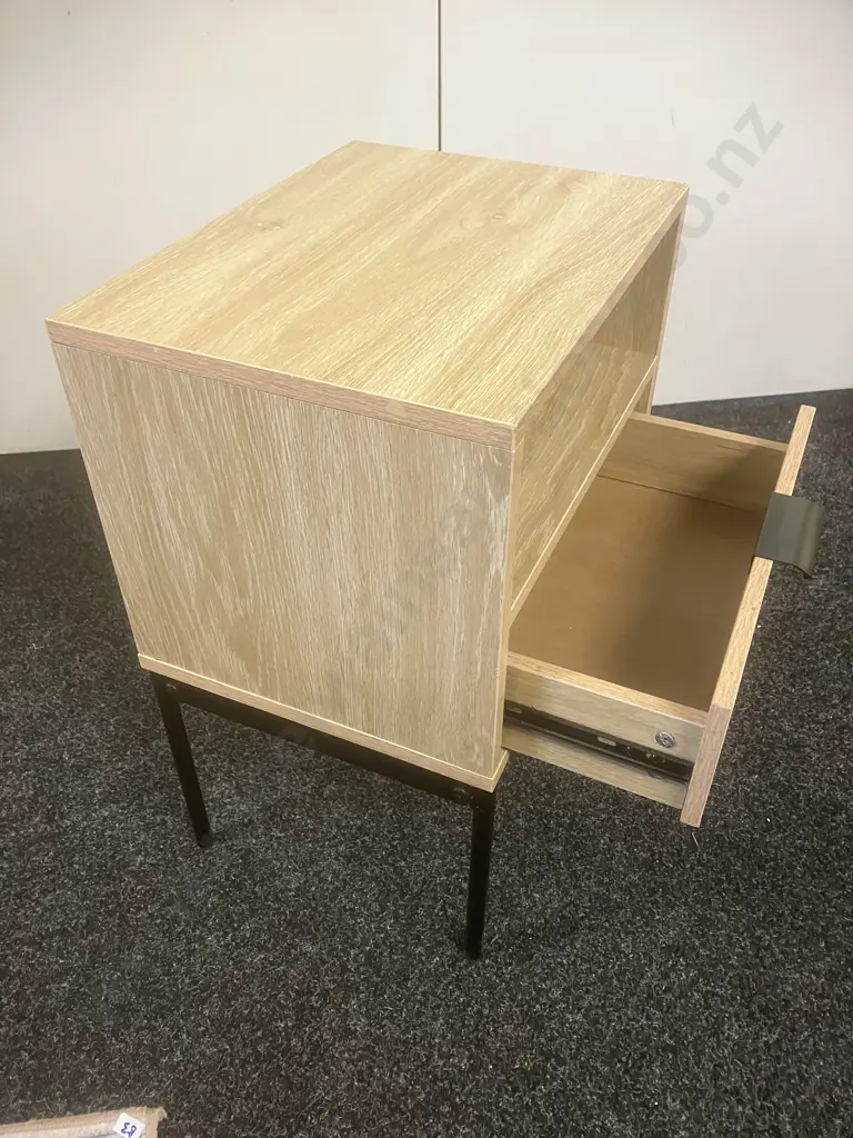 Single Drawer Bedside With Black Steel Legs. H54 W40 D30cm Image 1++