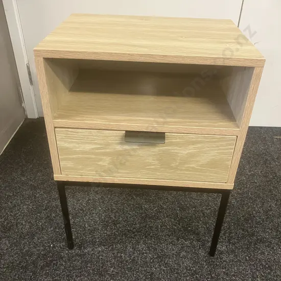Single Drawer Bedside With Black Steel Legs. H54 W40 D30cm