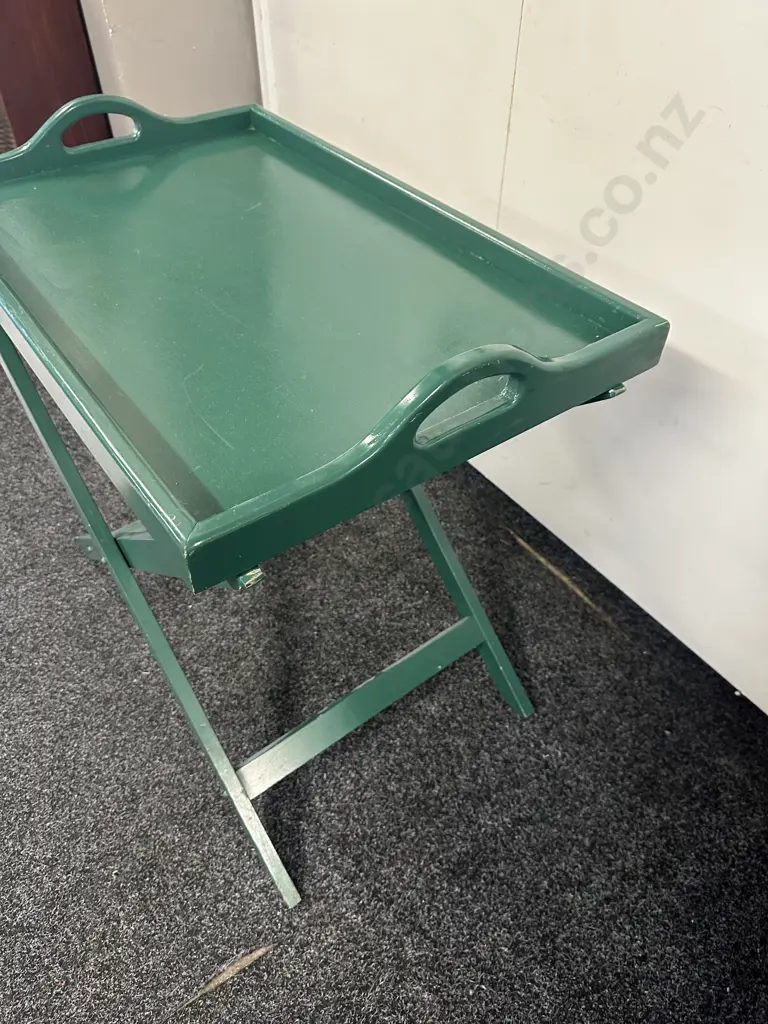 Painted Green Wooden Butlers Tray Table Folding X-Base Frame Image 1++