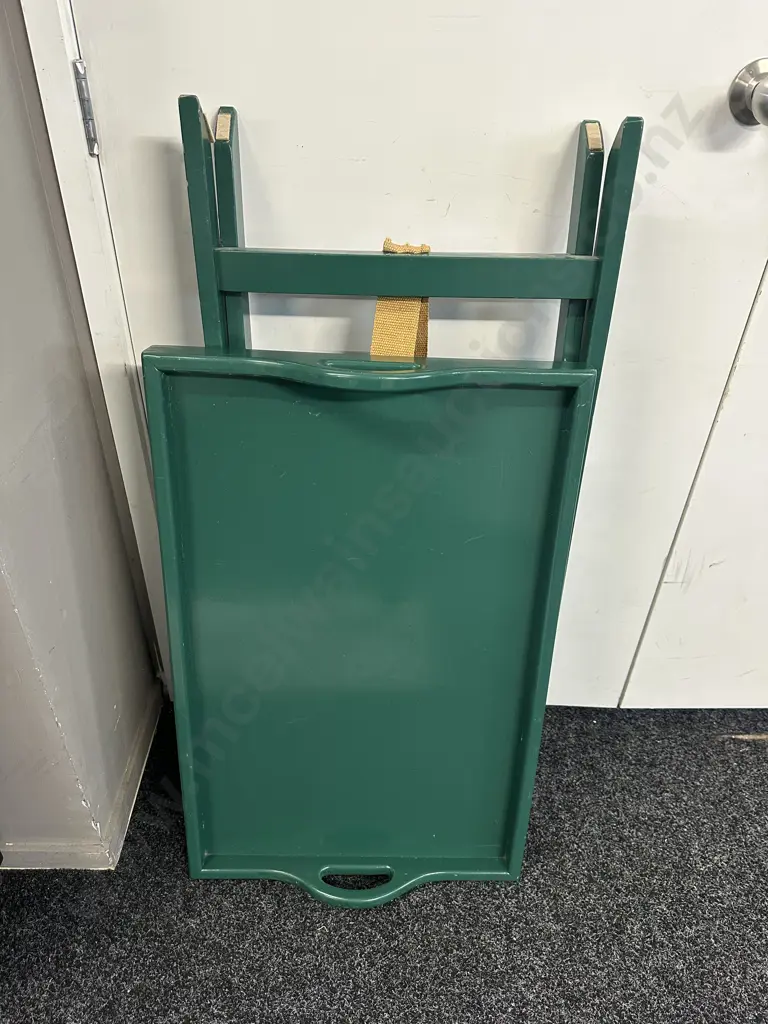 Painted Green Wooden Butlers Tray Table Folding X-Base Frame Image 1++