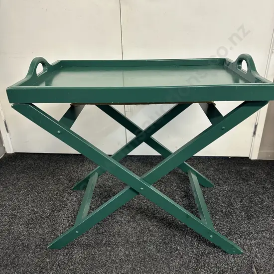 Painted Green Wooden Butlers Tray Table Folding X-Base Frame