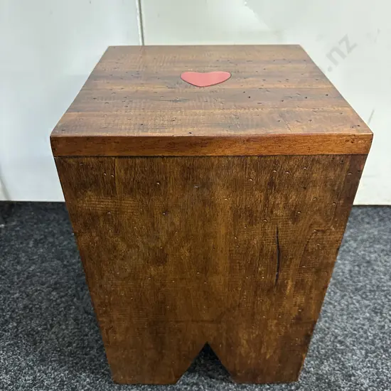 Wooden Cube Style Stool/Side Table Brown With Red Love Heart H46 W30 D30