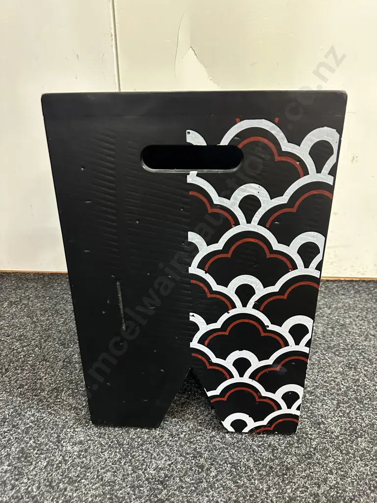 Wooden Cube Style Stool/Side Table Black With Red & White Pattern H46 W30 D30 Image 1++
