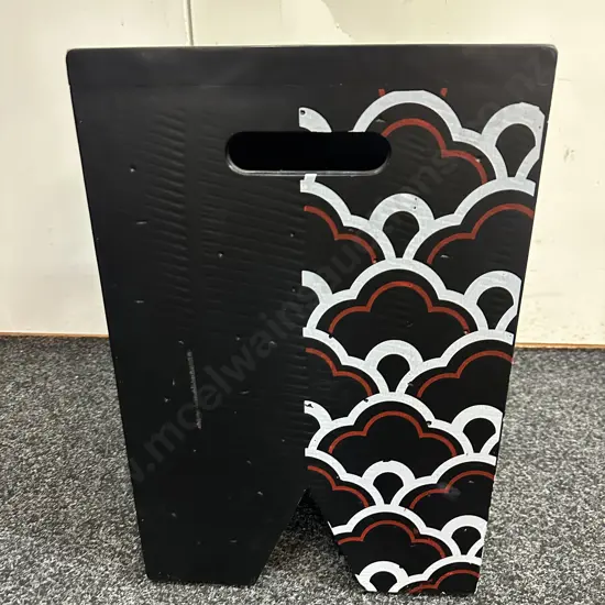 Wooden Cube Style Stool/Side Table Black With Red & White Pattern H46 W30 D30