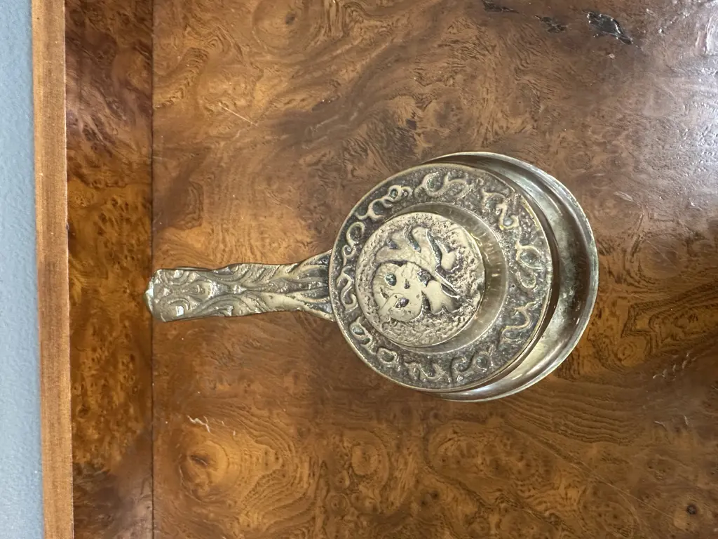 Vintage Brass Incense Burner Embossed Handle & Lid Image 1++