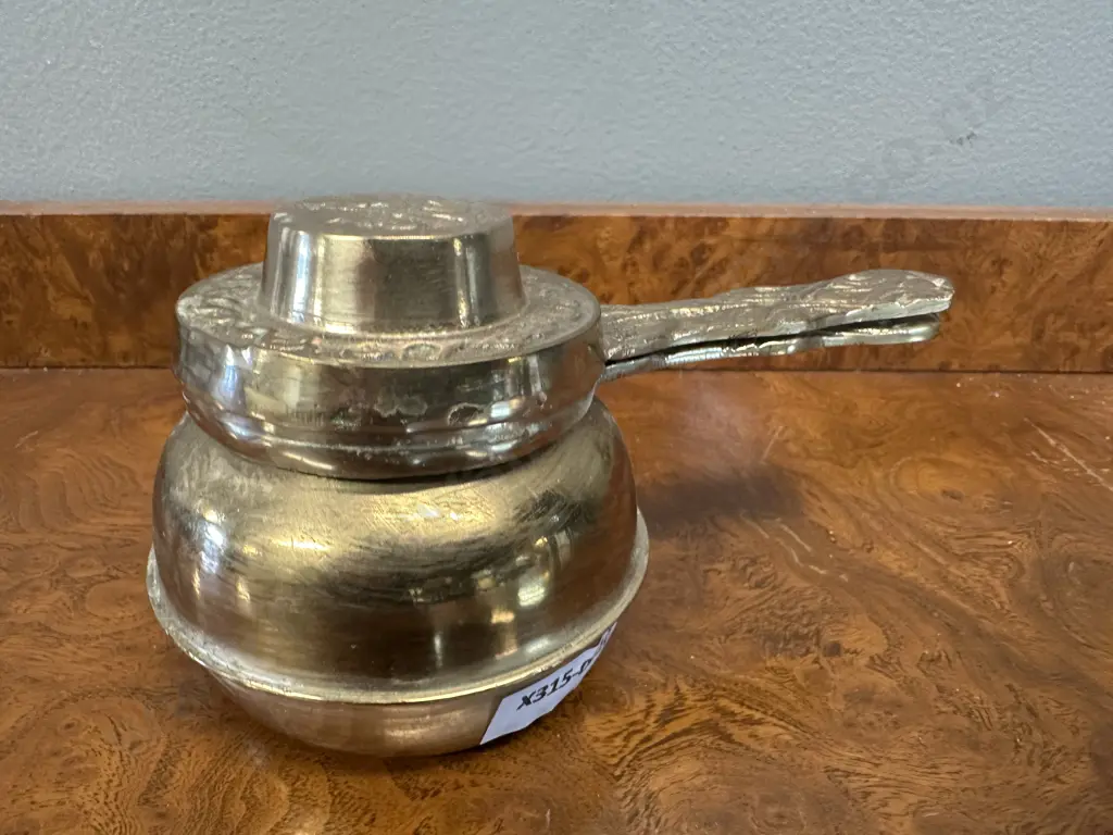Vintage Brass Incense Burner Embossed Handle & Lid Image 1++