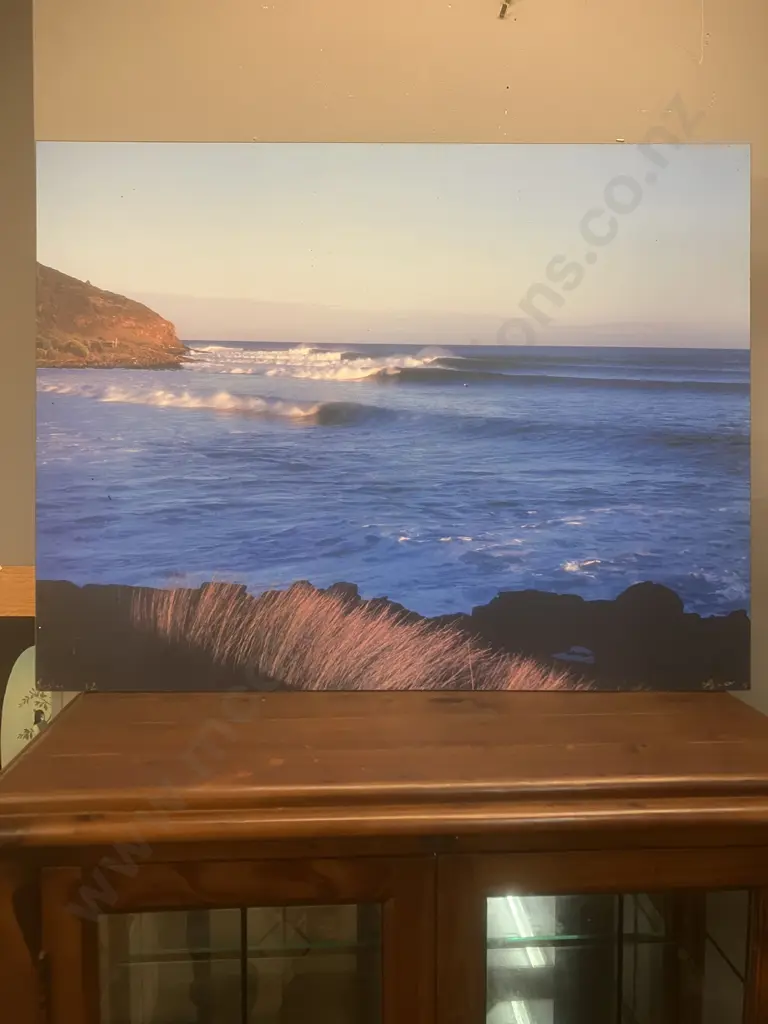 Pair of Gene Glover Photo Prints Raglan NZ On Wood Backing Landscape Series 4 (June 2005) 68.5 x 89.5cm (Both As Found) Image 1++