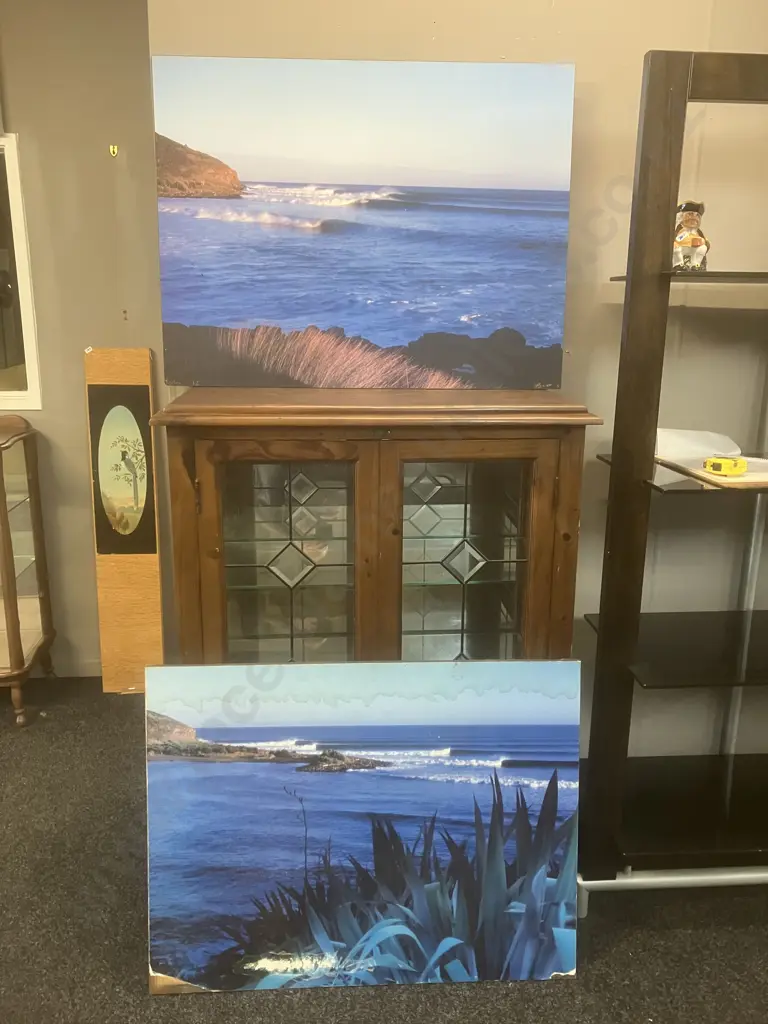 Pair of Gene Glover Photo Prints Raglan NZ On Wood Backing Landscape Series 4 (June 2005) 68.5 x 89.5cm (Both As Found) Image 1++