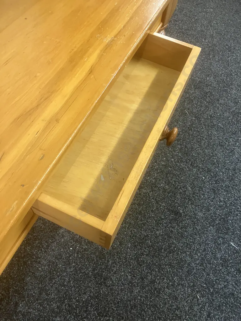 Rimu Coffee Table, Turned legs, Drawer Each Side. H42 W120 D59cm (1 Drawer Has Damage To Base) Image 1++