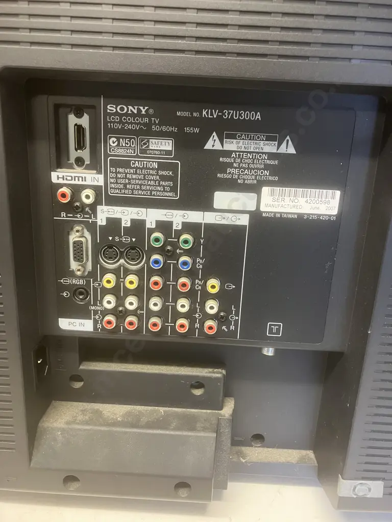 Sony 37" LCD Colour Tv With Remote Control KLV-37U300A (No Stand Or Power Lead) Image 1++