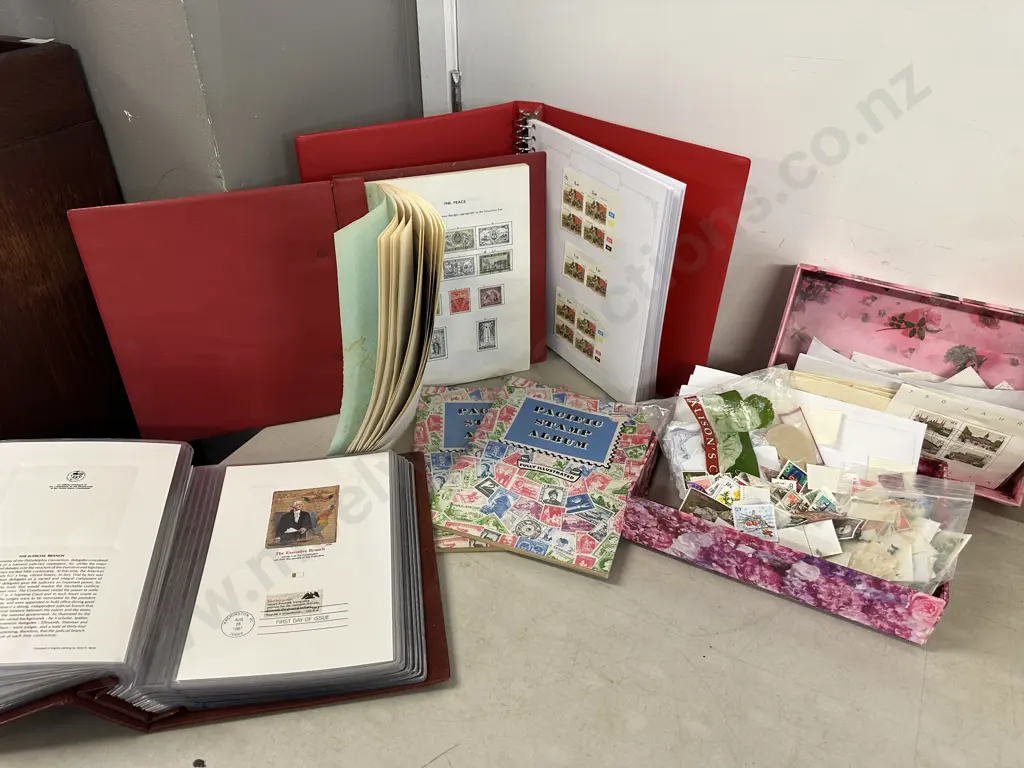 Selection Of Stamps & Stamp Albums Including Proof Card Society Of The United States Image 1++