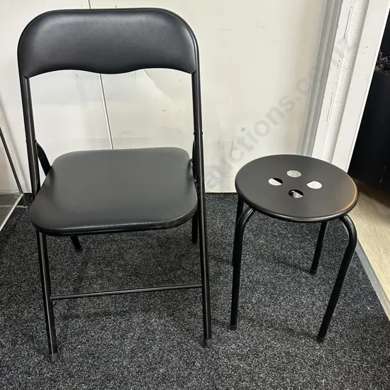 Black Fold-Up Chair & Black Low Stool