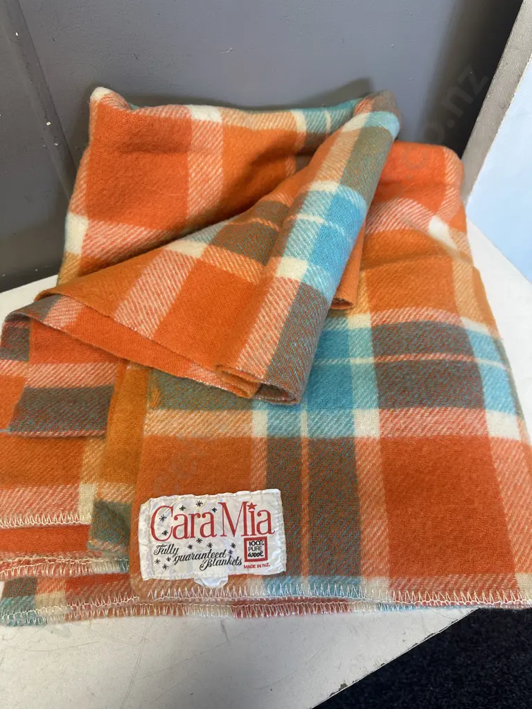 Cara Mia 100% Pure Woollen BlanketOrange/Aqua/Cream Tones Image 1++