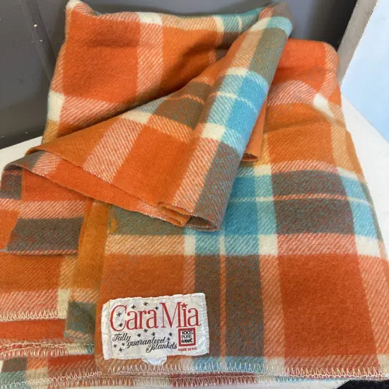 Cara Mia 100% Pure Woollen BlanketOrange/Aqua/Cream Tones